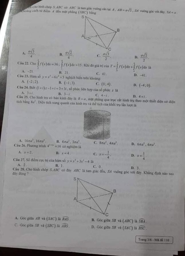 Đề thi KSCL kết hợp thi thử lớp 12 đợt 2 năm 2021 môn Toán tỉnh Nghệ An